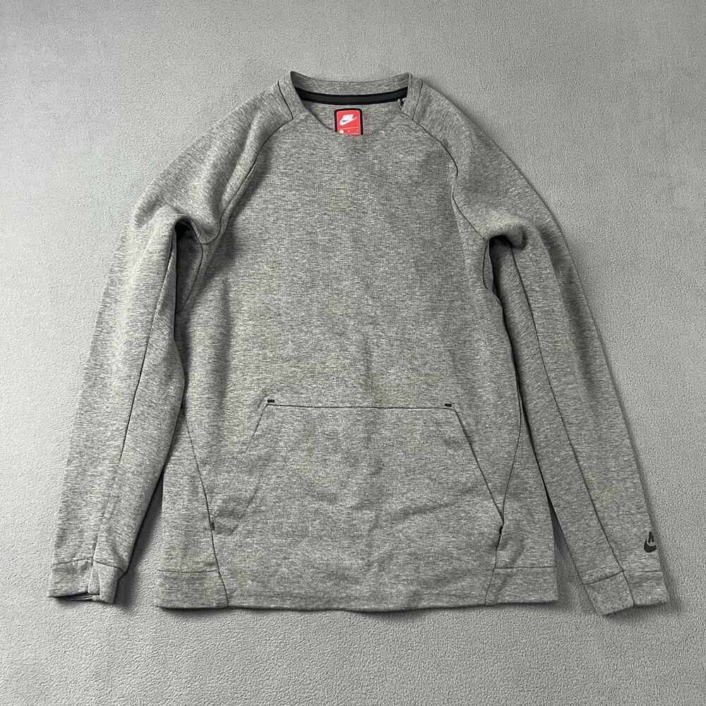Nike Sweater Mens Medium Gray Tech Fleece Athletic Sportswear Crewneck Pullover